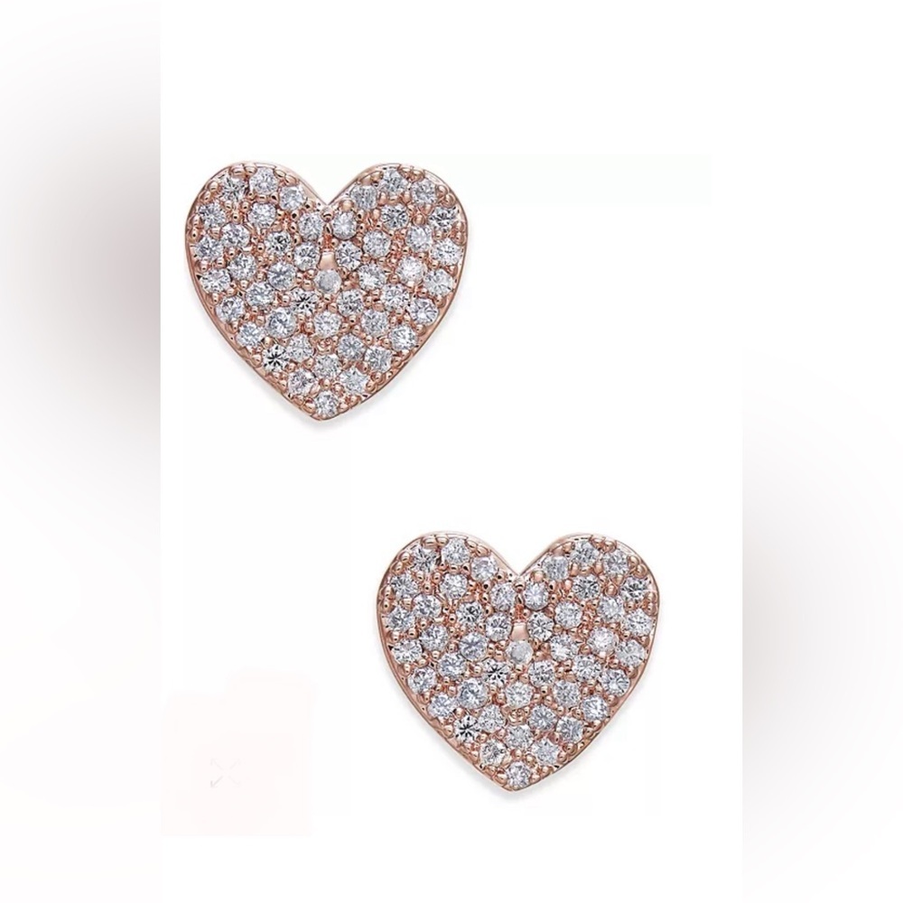 KATE SPADE | Yours Truly Pave’ Rose Gold Clear Heart Stud Earrings - Picture 4 of 6